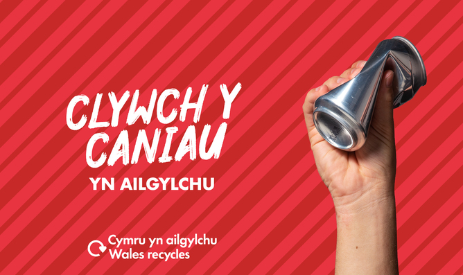White hand crushing a drinks can with the slogan